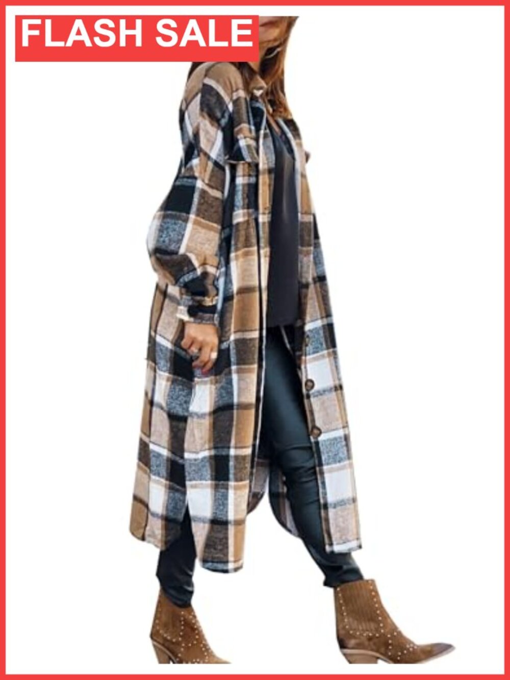 Plaid Flannel Shacket Oversized Button Down Long Sleeve Shirt Jacket
